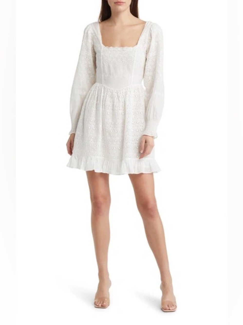 Love Shack Fancy Preslina White Cotton Eyelet Puff Sleeve Mini Dress 6 $495 MSRP